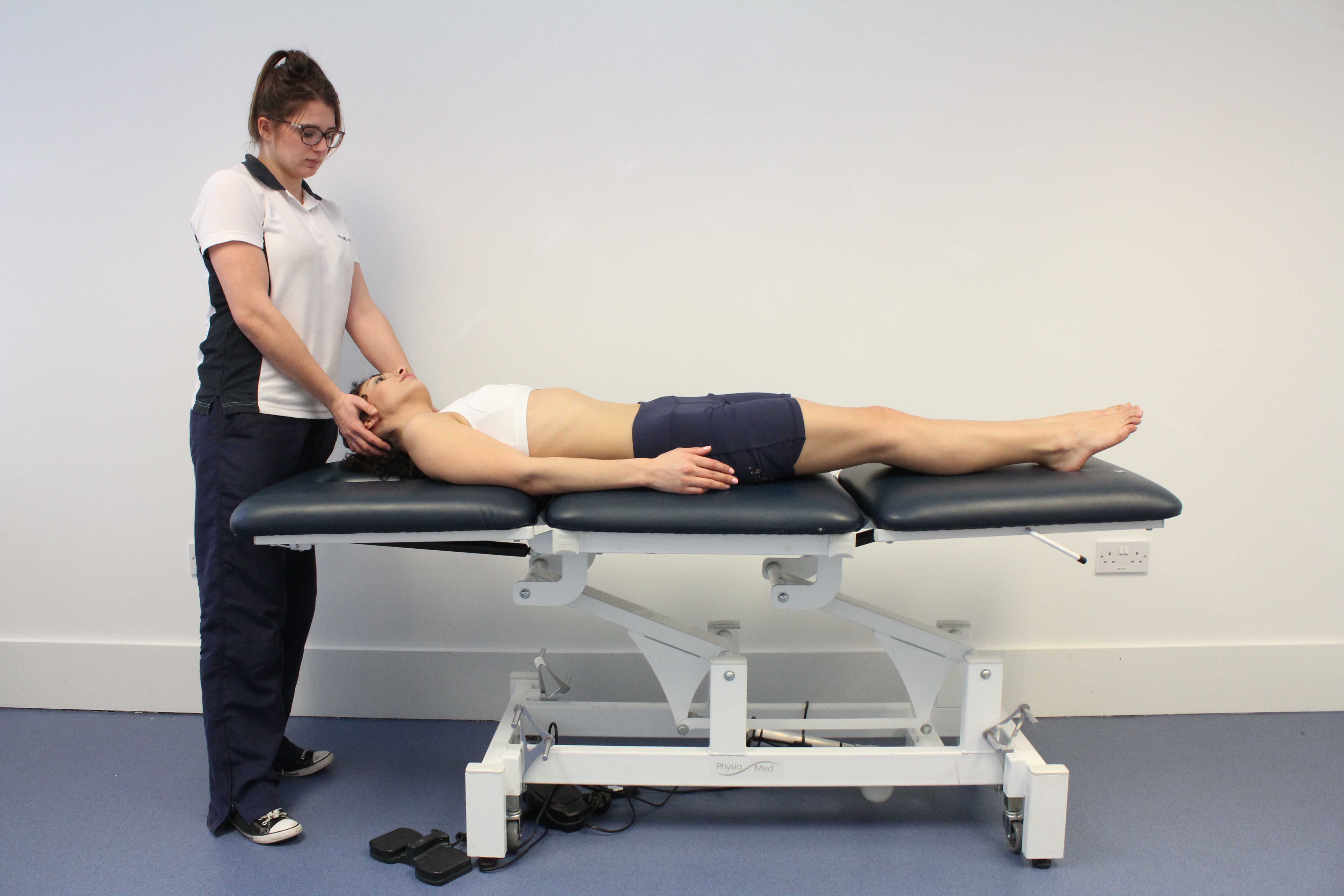 Stretches and massage applied to the cervical spine to relieve stiffness and pain