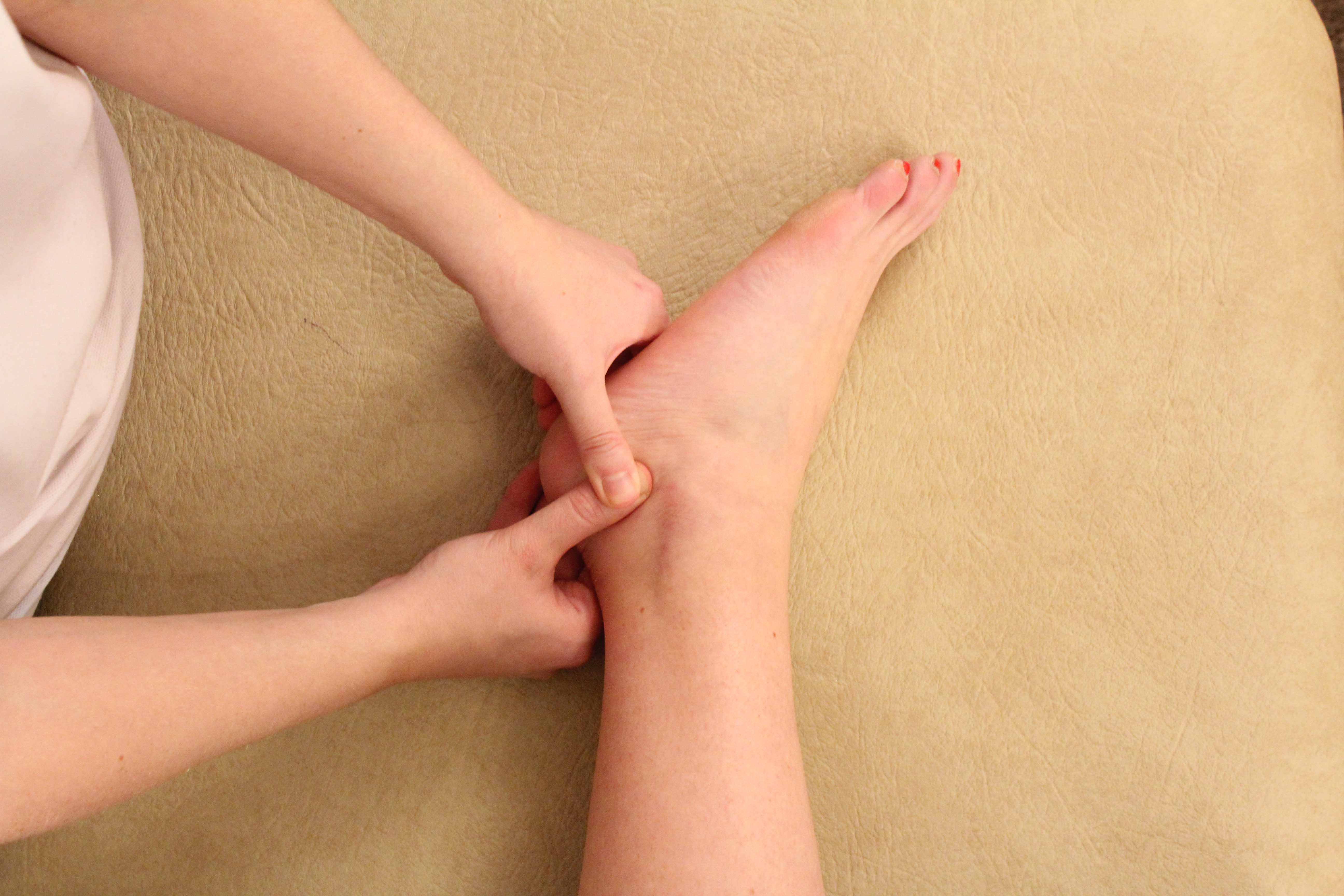 Friction massage of the ligaments in the foot