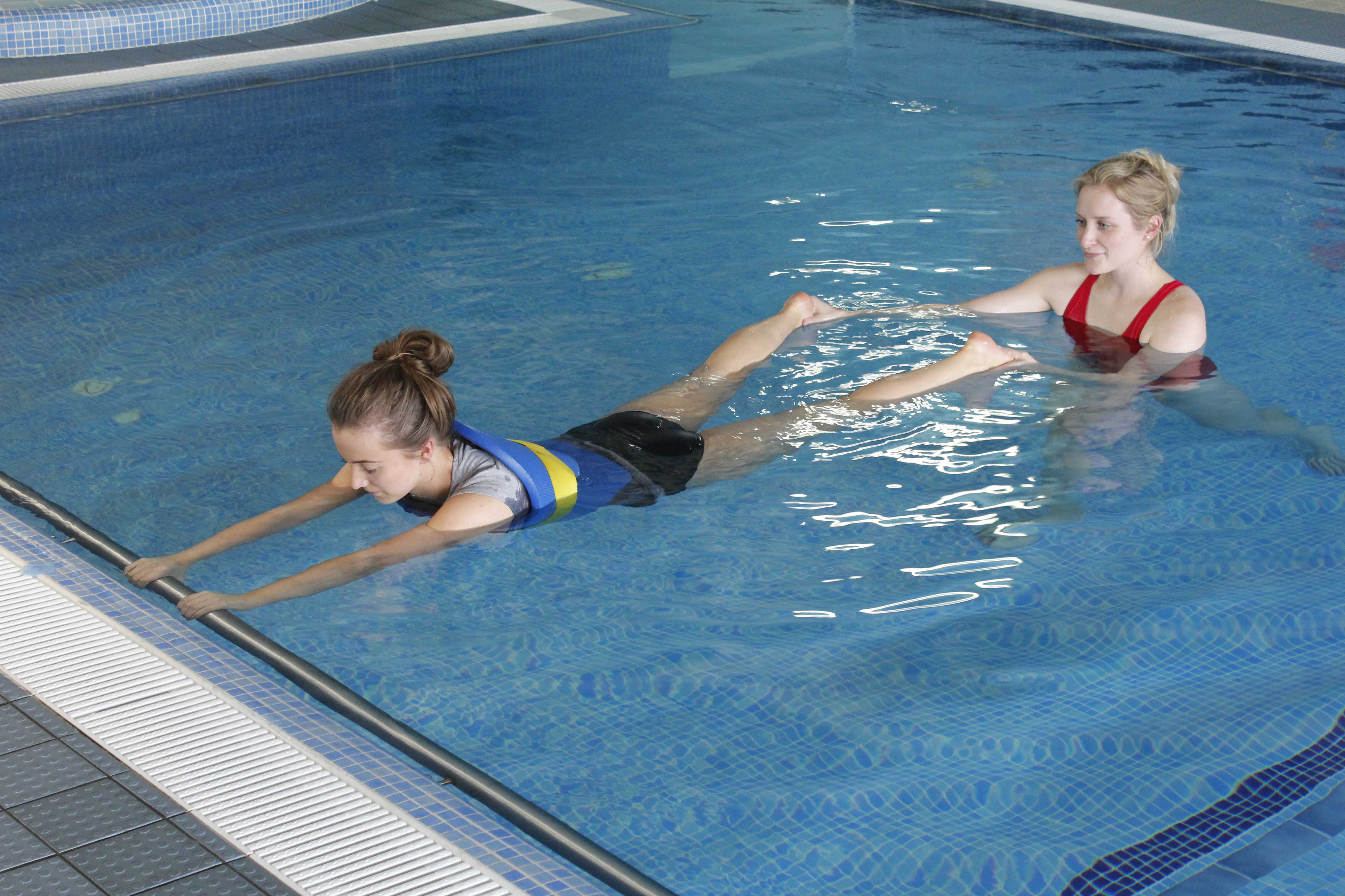 Hydrotherapy session with close supervision from specialist physiotherapist