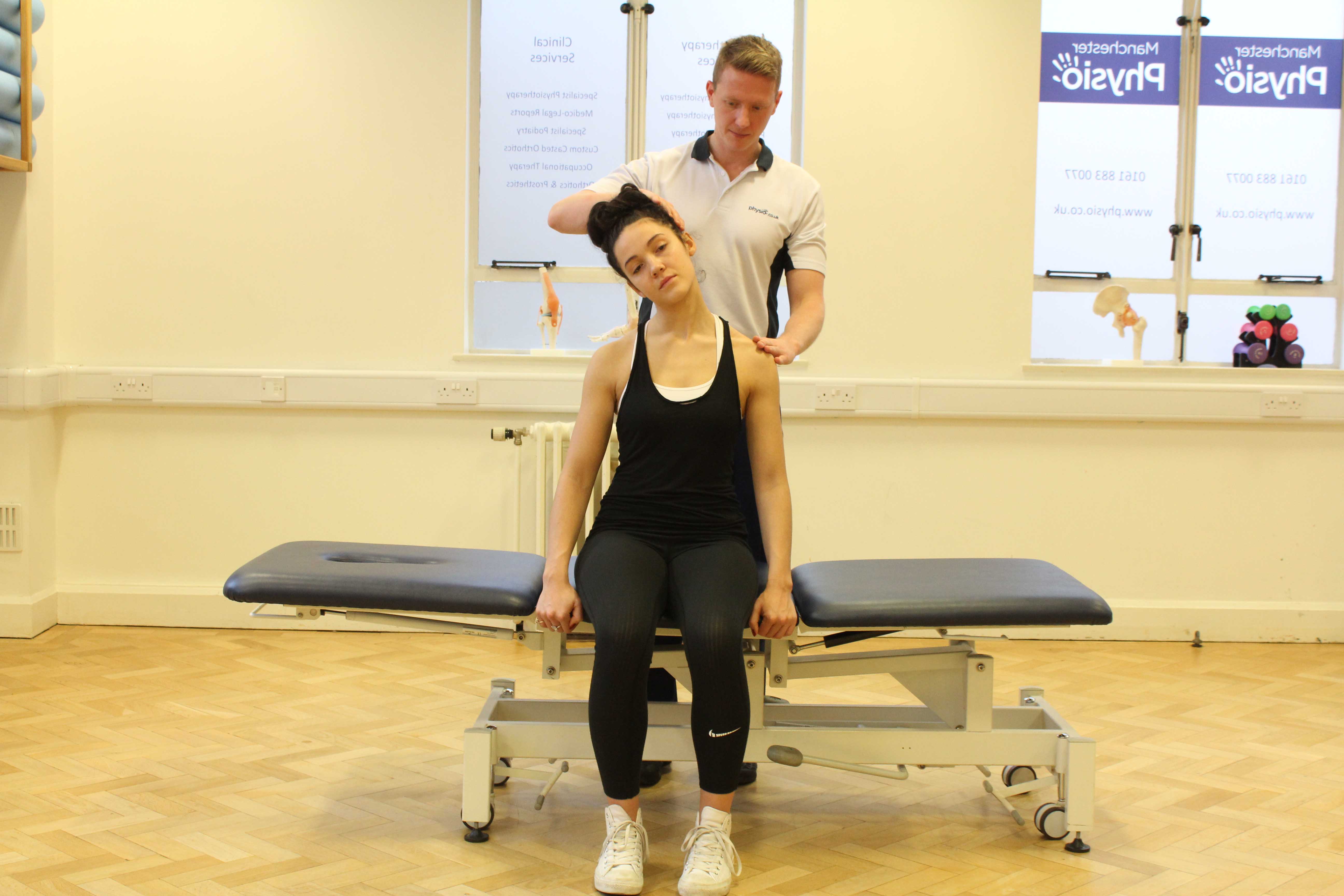 Assessment of the cervical spine, muscles and connective tissues in the neck performed by an experienced Physiotherapist